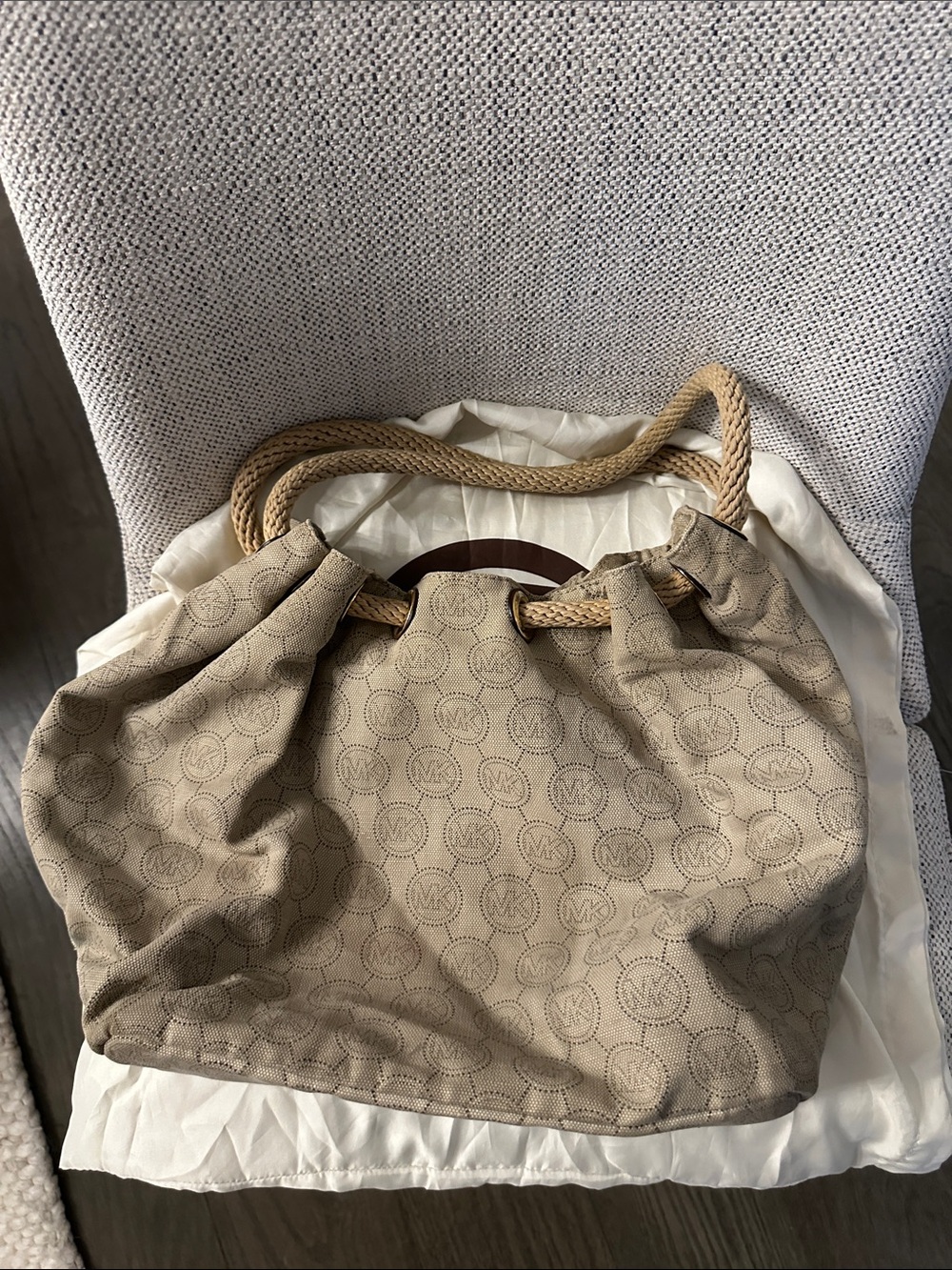 Michael Kors Neutral Beige MK Logo Tote with Rope Handles